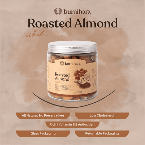 Roasted Almond Whole 300 gr + Jar Kaca