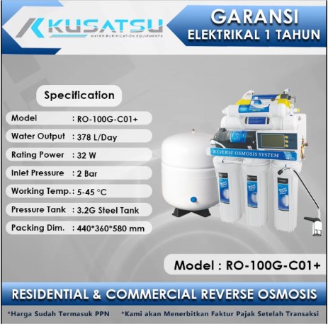 Kusatsu Reverse Osmosis RO-100G-C01+ Auto flush 378 L