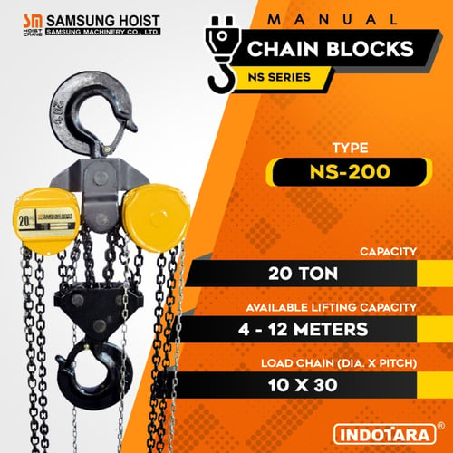 Manual Chain Block Katrol Takel 20 Ton Samsung NS200 - 8 Meter
