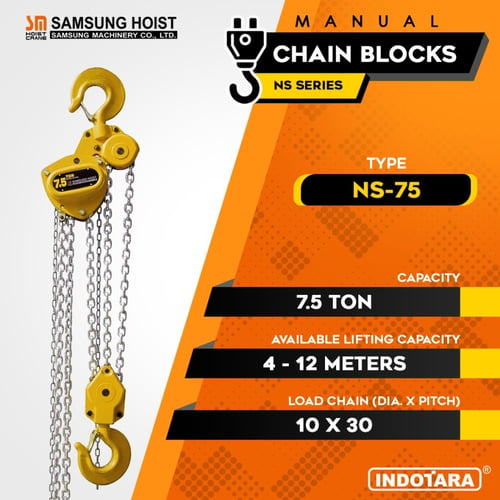Manual Chain Block Katrol Takel 7.5 Ton Samsung NS75 - 4 Meter