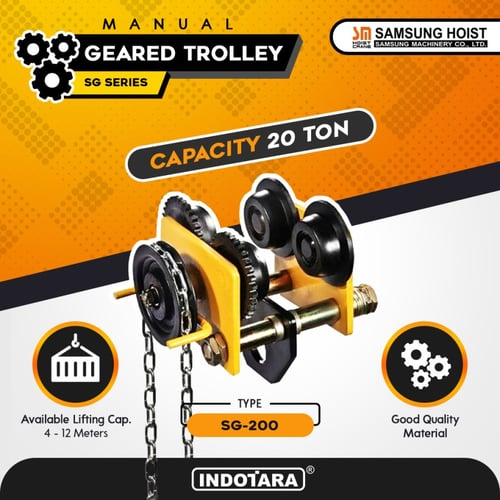 Manual Geared Trolley Troli Katrol Manual 20 Ton Samsung SG-200 - 6 Meter