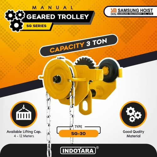 Manual Geared Trolley Troli Katrol Manual 3 Ton Samsung SG-30 - 10 Meter