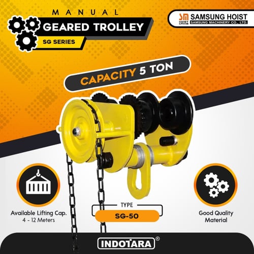 Manual Geared Trolley Troli Katrol Manual 5 Ton Samsung SG-50 - 6 Meter
