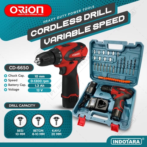 Mesin Bor Baterai Tangan/Cordless Drill Battery Orion CD6650 2 Battery - Red