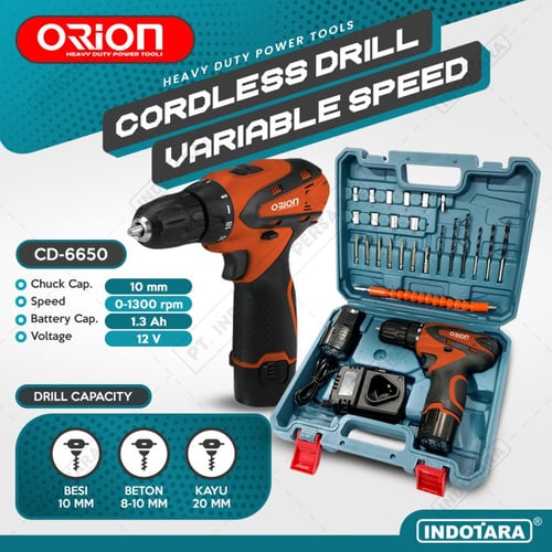 Mesin Bor Baterai Tangan/Cordless Drill Battery Orion CD6650 2 Battery - Orange