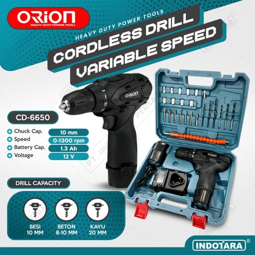 Mesin Bor Baterai Tangan/Cordless Drill Battery Orion CD6650 2 Battery - Black