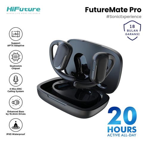 HiFuture FutureMate Pro Open Ear Headphone Air Conduction Comfort Qualcomm APTX ENC Built in 4 Mic Crystal Clear IPX5 - Black