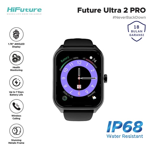 HiFuture FutureFit Ultra2 Pro Wirless Calling Smartwatch Amoled Display Health Monitor Metallic Frame IP68 - Black