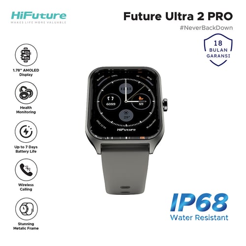 HiFuture FutureFit Ultra2 Pro Wirless Calling Smartwatch Amoled Display Health Monitor Metallic Frame IP68 - Grey