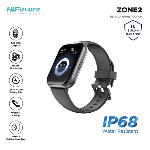 HiFuture FutureFit Zone2 Wireless Calling Smartwatch IPS Display Health Monitor IP68 - Black
