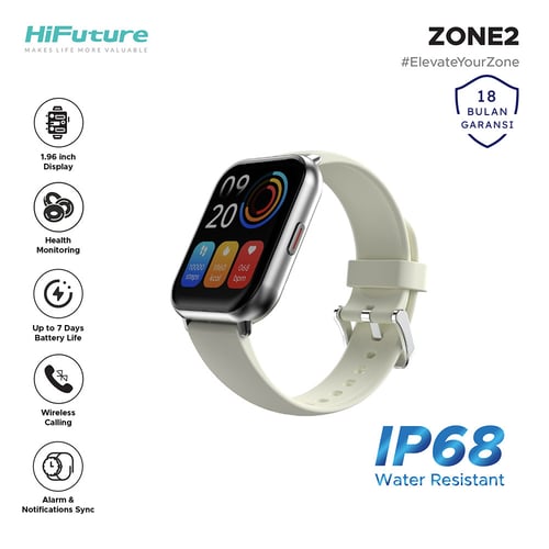 HiFuture FutureFit Zone2 Wireless Calling Smartwatch IPS Display Health Monitor IP68 - Silver Grey