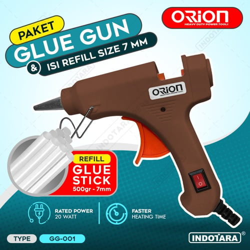 Paket Glue Gun & Isi Refill Size 7mm 500gr - Brown