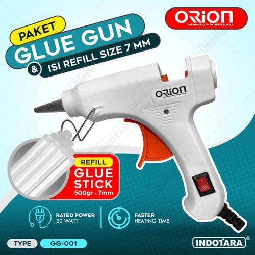 Paket Glue Gun & Isi Refill Size 7mm 500gr - White