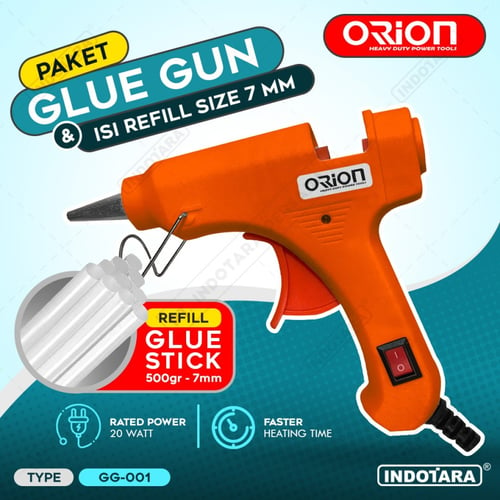 Paket Glue Gun & Isi Refill Size 7mm 500gr - Orange