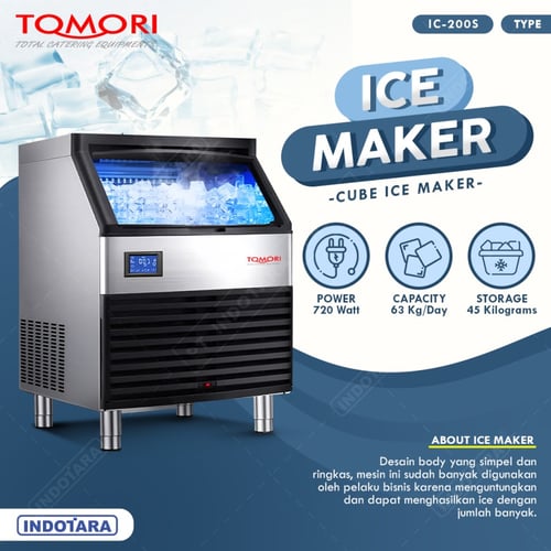 Pembuat Es Batu Tomori Ice Cube Maker Machine 63, 70, 84 kg Perhari - IC-200S