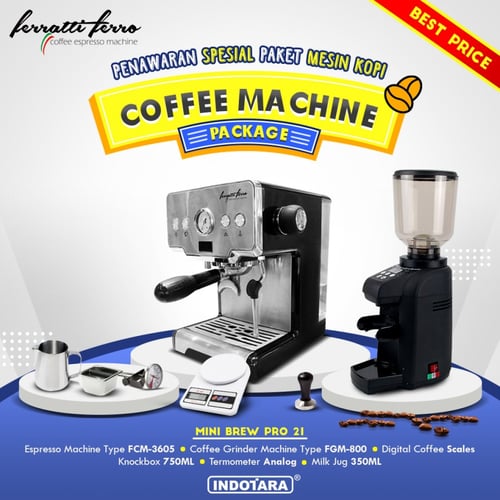 Paket mesin kopi Espresso Mini Brew Pro 19 - 20 - 21 - Hitam