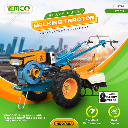 Temco Mini Diesel Engine Hand Walking Agriculture Wheel Tractor TW-111 - With Paddy Tires