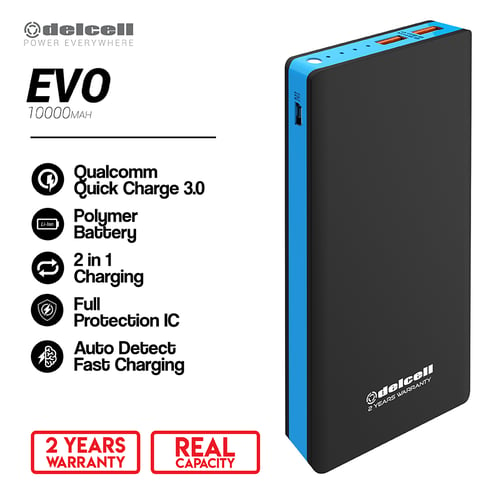 DELCELL Evo Powerbank QuickCharge 3.0A Real Capacity Polymer 10000 mAh
