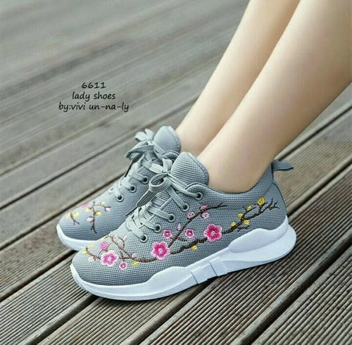 Sneakers Bunga Sakura Korean Style - Gray