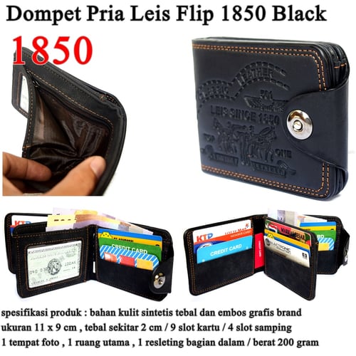 LEVIS Dompet Pria Leather Flip 1850 Black