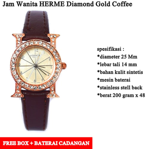 HERMES Jam Tangan Wanita Diamond Gold Coffee
