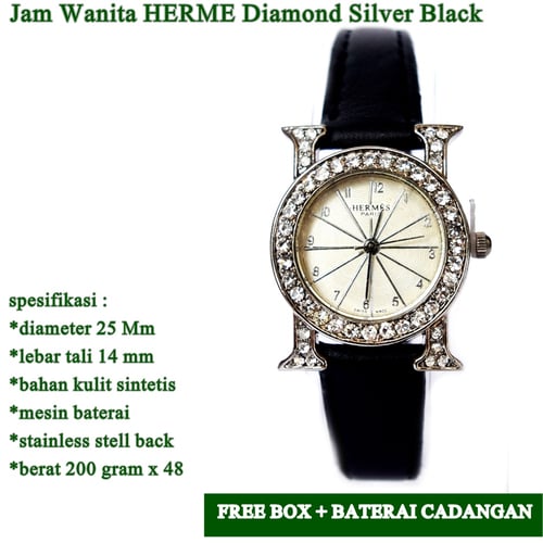 HERMES Jam Tangan Wanita Diamond Silver Black