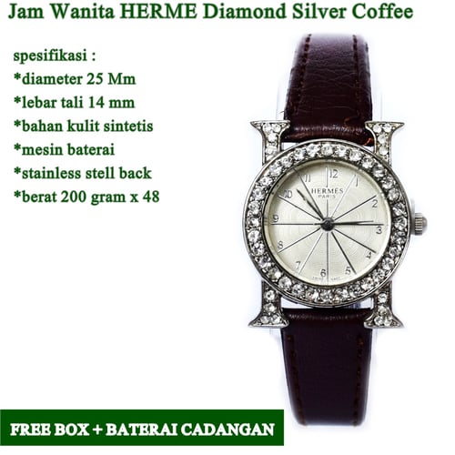 HERMES Jam Tangan Wanita Diamond Silver Coffee