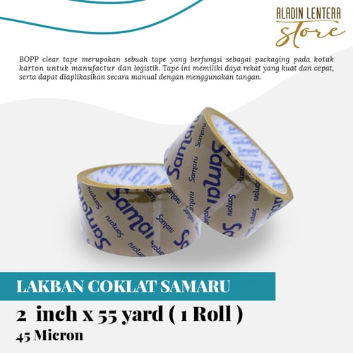 SAMARU Bopp Tape atau Lakban Plastik Coklat 2 inch x 55 yard
