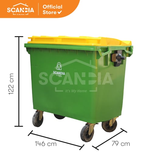 SCANDIA Tempat Sampah Plastic Wheel Bin Dark Green 660L (XDL-660A-1)