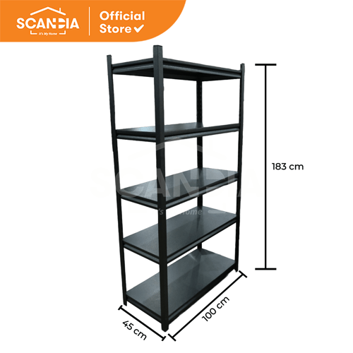 SHELVING UNIT 5 SHELVES BERGAN 100X45X183CM BLACK