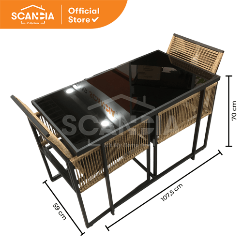 OUTDOOR DINING SET 3PC HAWKINS 52X62X82CM BLACK