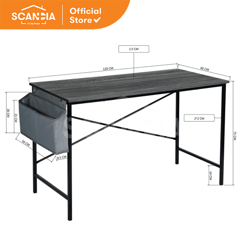  OFFICE DESK TASMAN 120X60X75 BLACK, DARK GREY FABRIC