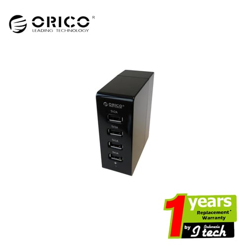 ORICO DCA-4U 4 Ports USB 110-200v AC Wall Charger 2x 5V1A + 2x 5V 2A Output Hitam
