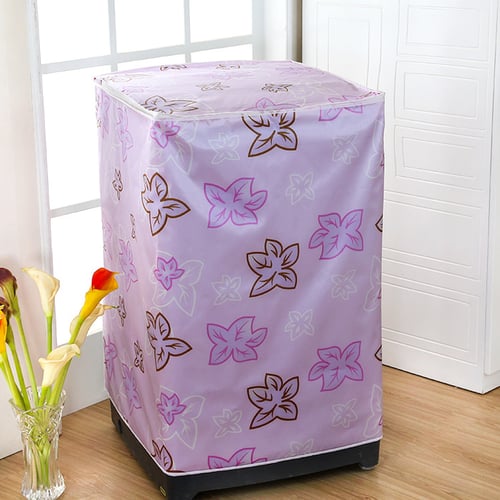 Cover Mesin Cuci Satin Tebal Anti Air Bunga Ungu