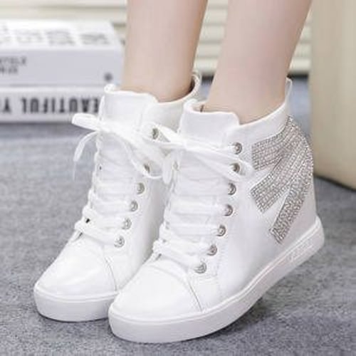 Sepatu Wanita Kets Boots Glitter Putih