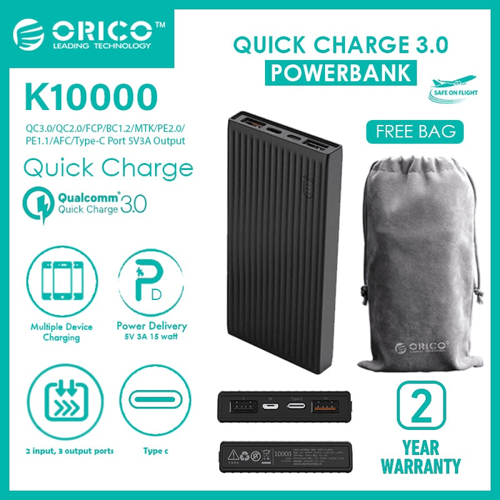 ORICO K10000 10000mAh Universal Fast Charging Power Bank - Black