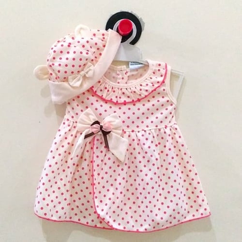 Dress Baju Anak Bayi Perempuan / Cewek + Topi 9274 ( 1 - 6 bln