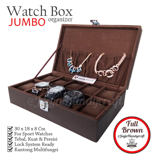 Exclusive Large Size Watch Box With Lock | Kotak Tempat Jam Tangan Full Brown