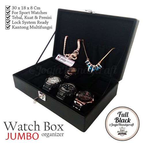 Exclusive Large Size Watch Box With Lock | Kotak Tempat Jam Tangan Full Black