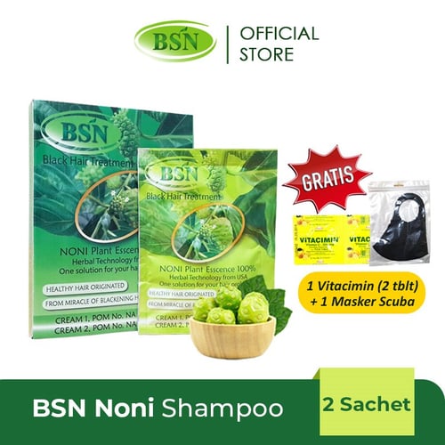 BSN Noni shampo menutrisi dan menghitamkan rambut isi 2 sachet free produk