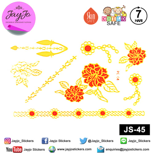 Jayjo Stickers JS-45 Red Roses-3 3D Tatto - 3D Jewelry Tattoo