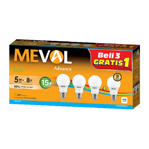 Meval LED Bulb 5W Beli 3 GRATIS 1 - Putih