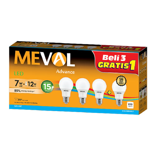 Meval LED Bulb 7W Beli 3 GRATIS 1 - Putih