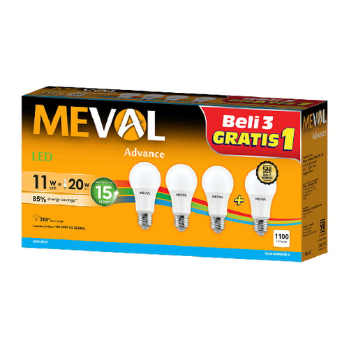 Meval LED Bulb 11W Beli 3 GRATIS 1 - Putih