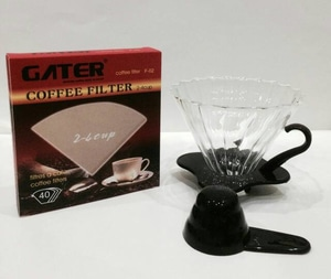 Paket GATER Coffee Filter 2 s.d 4Cups Isi 40lbr and GlassV60