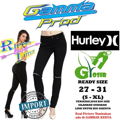 Celana Skinny Soft Jeans WANITA RIPPED LUTUT HURLEY  GROSIR