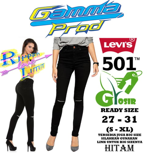 Celana Skinny Soft Jeans WANITA RIPPED LUTUT LEVIS 501  GROSIR