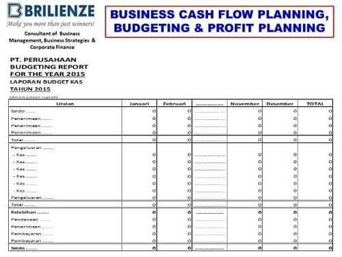 BUSINESS CASH FLOW PLANNING AND BUDGETING AND PROFIT PLANNING