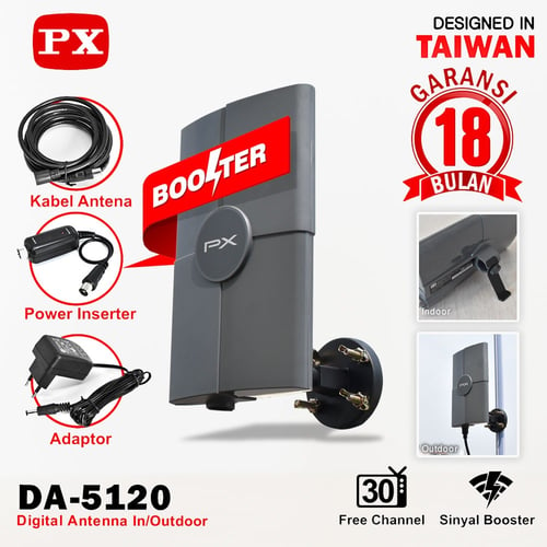 Antena TV In/Outdoor PX DA-5120 Digital TV DVB-T2 dengan booster dan power inserter