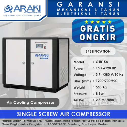 Kompresor Angin Araki GTR 15A 20HP 8BAR Air Cooling Compressor